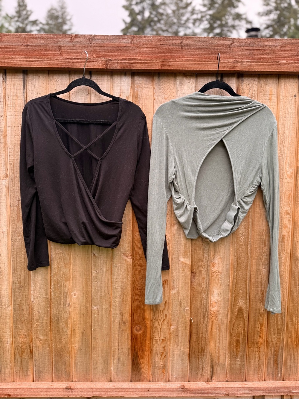 Women's Long-Sleeve Wrap Top - Black & Sage